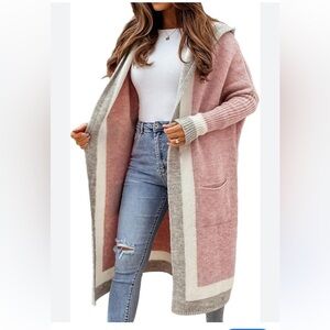 Cozy Pink and Gray Hooded Cardigan